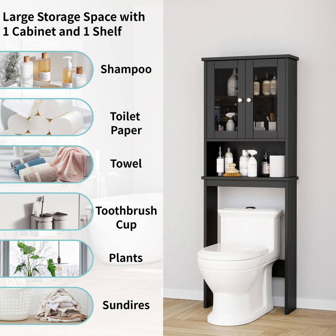 Walsunny Over The Toilet Storage Cabinet A, Bathroom Shelf Organizer with Anti-Tip Device Small Freestanding Space Saver with Adjustable Shelf #color_black