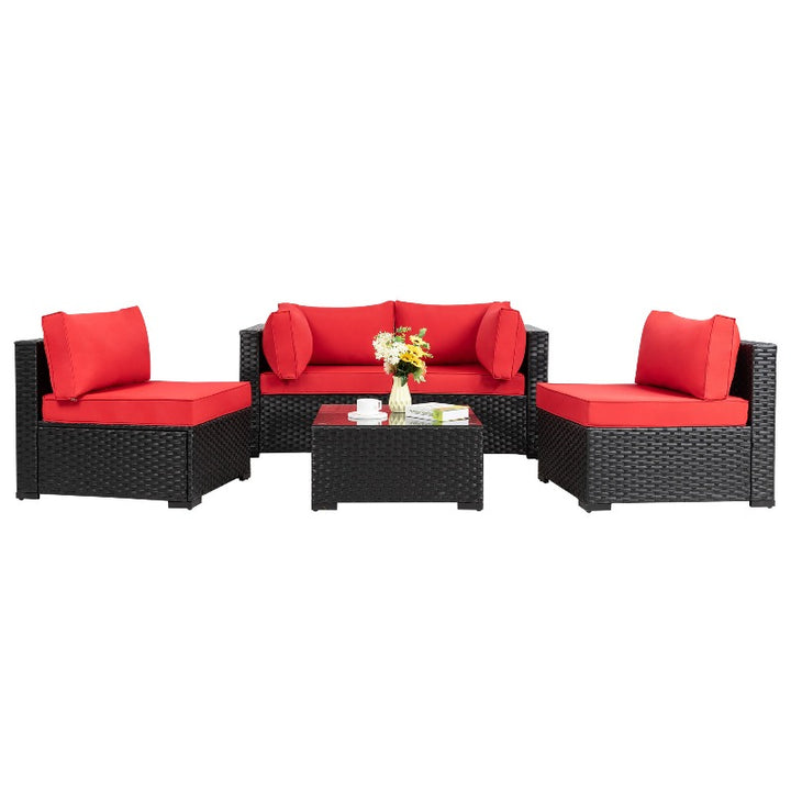Walsunny 5 Pieces Outdoor Sectional Sofa, Patio furniture Set#color_red