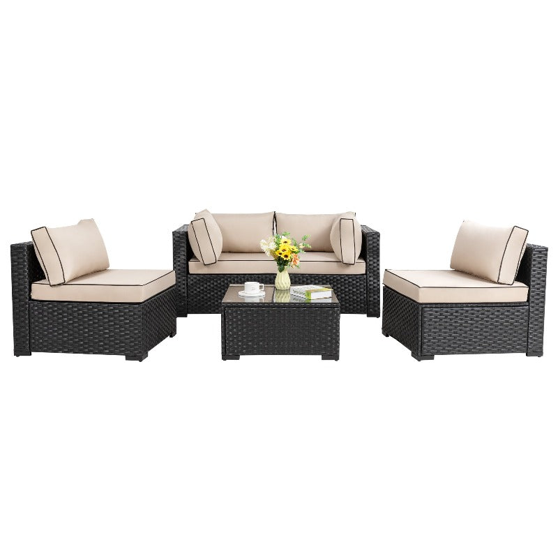 Walsunny 5 Pieces Outdoor Sectional Sofa, Patio furniture Set#color_khaki