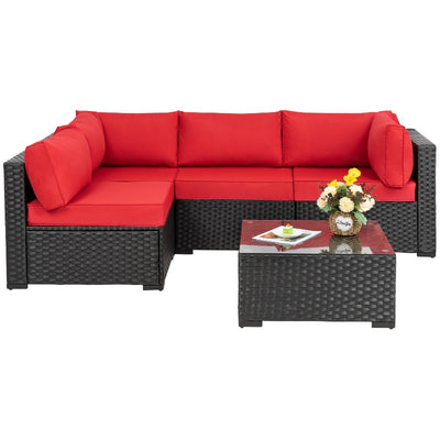 Walsunny 5 Pieces Outdoor Sectional Sofa, Patio furniture Set#color_red