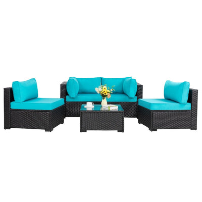 Walsunny 5 Pieces Outdoor Sectional Sofa, Patio furniture Set#color_blue