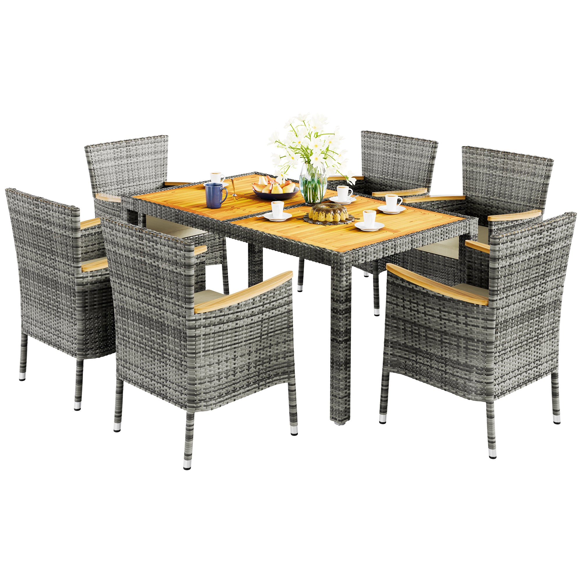 Walsunny 5 Pieces/ 7 Pieces Patio Dining Set, Square Wood Table