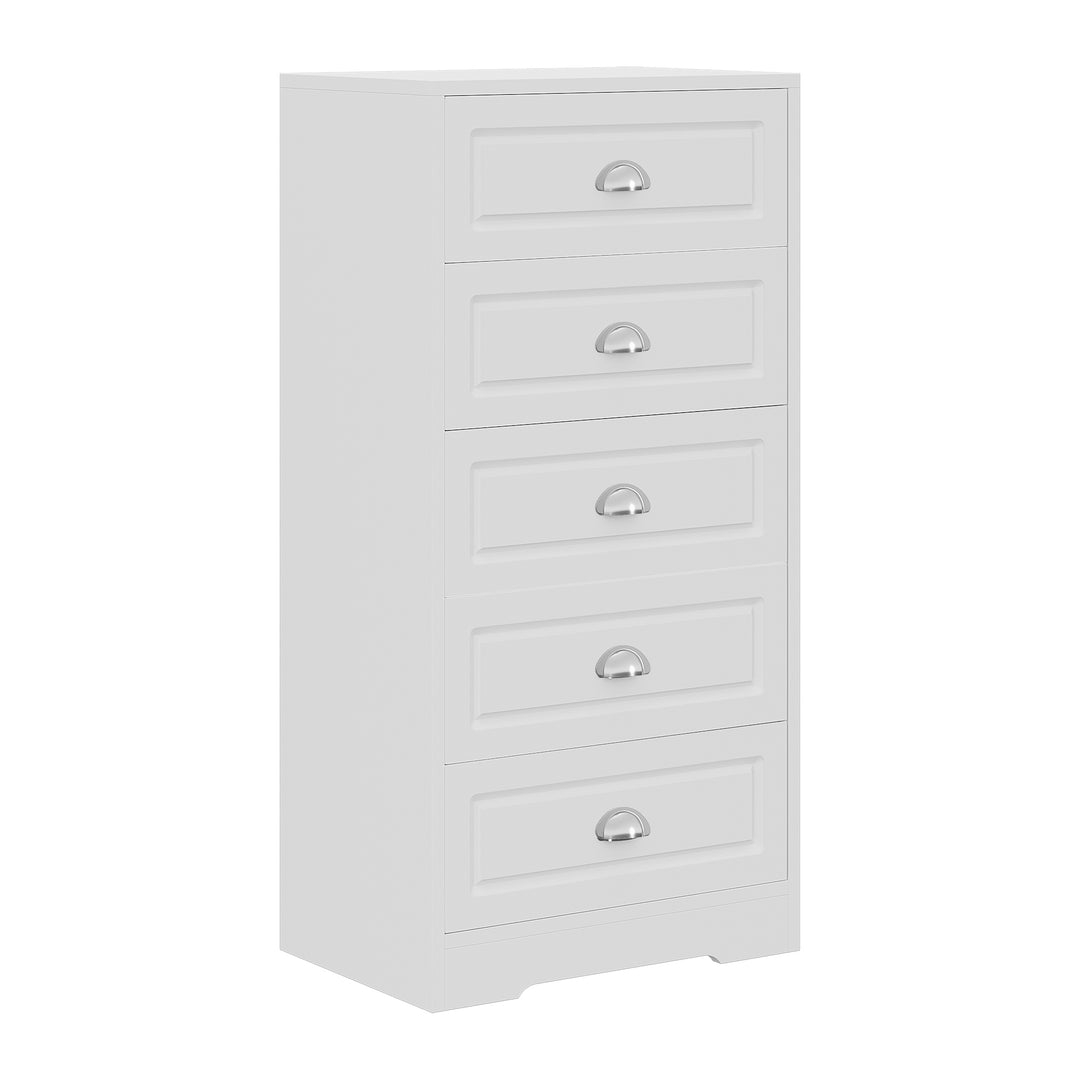 Walsunny 5 Drawer White Vertical Dresser Modern Storage Cabinet with Handle-Drawer Chest Wood Organizer for Living Room