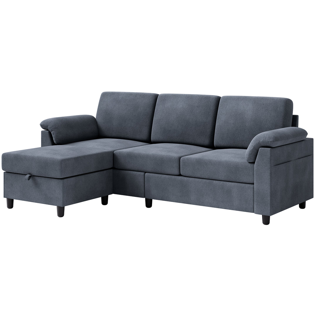 Walsunny 3 Seat L-Shaped Sectional Sofa With Movable Ottoman#color_dark-grey