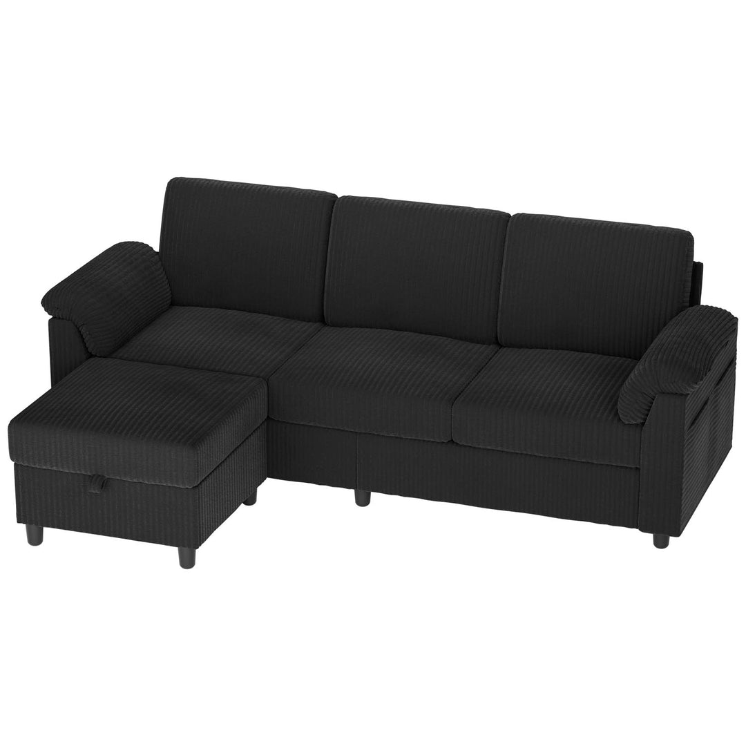 Walsunny 3 Seat L-Shaped Sectional Sofa With Movable Ottoman#color_black
