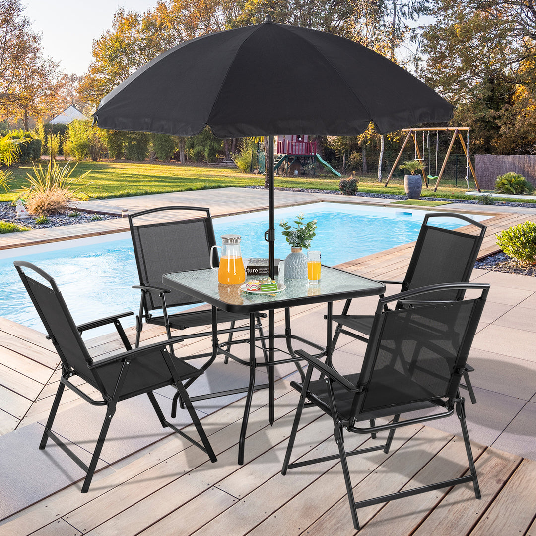 6-piece patio set with umbrella walmart Walsunny Patio Furniture 6 Pieces Texilene Outdoor Folding Dining Set With Umbrella