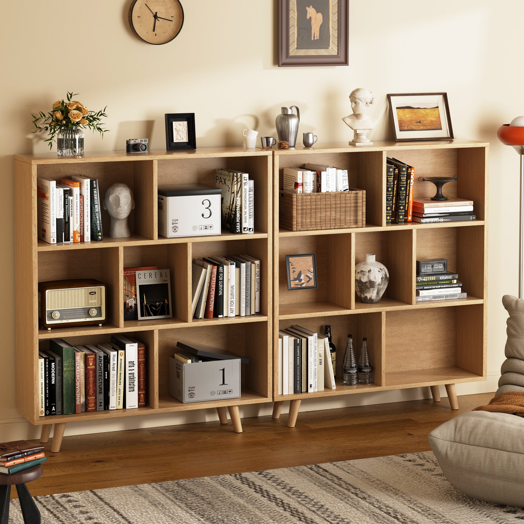 Walsunny Wooden Open Shelf Bookcase, 3 Tiers & 7 Cubes Book Shelf