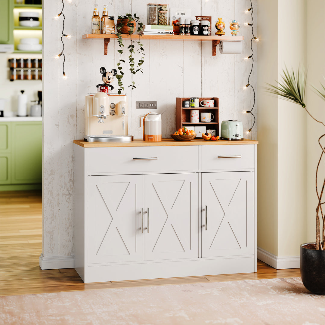 Walsunny Kitchen Buffet Sideboard Cabinet with Adjustable Shelf,Wooden Storage Cabinet with 3 Doors and 2 Drawers Grey