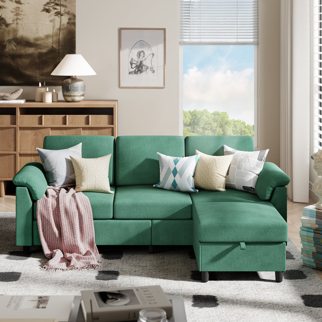 Walsunny 3 Seat L-Shaped Sectional Sofa With Movable Ottoman#color_green