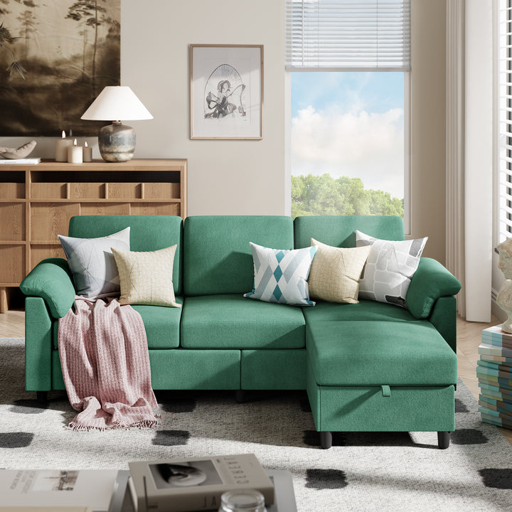 Walsunny 3 Seat L-Shaped Sectional Sofa With Movable Ottoman#color_green