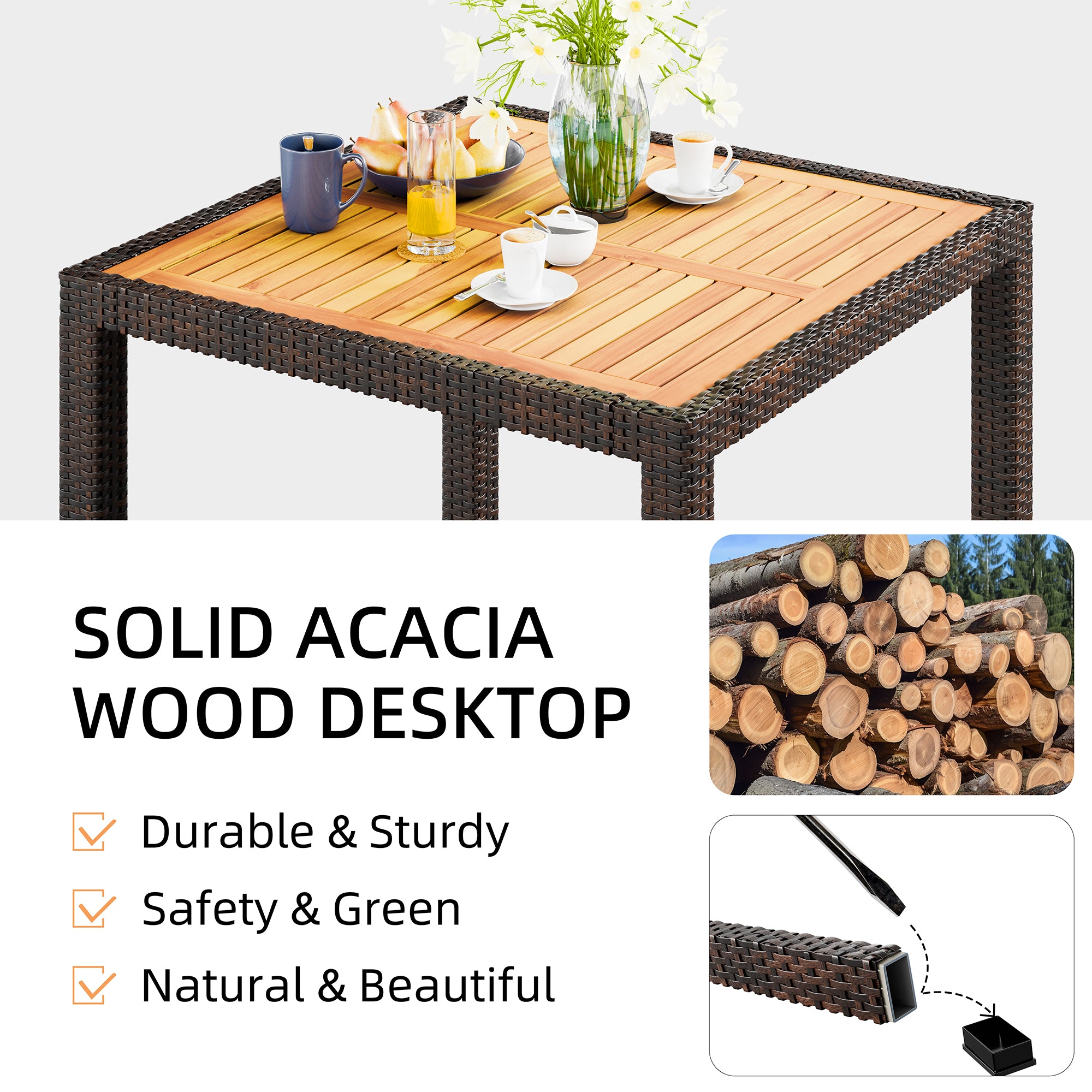 Walsunny 5 Pieces/ 7 Pieces Patio Dining Set, Square Wood Table