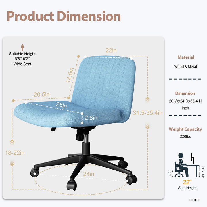 Walsunny Cross Legged Office Chair Armless Wide Chair Cross Legged Office Chair Computer Chair #color_blue #foot_pulley-foot