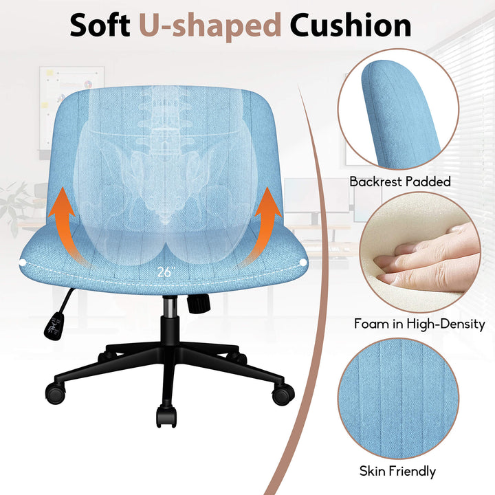 Walsunny Cross Legged Office Chair Armless Wide Chair Cross Legged Office Chair Computer Chair #color_blue #foot_pulley-foot