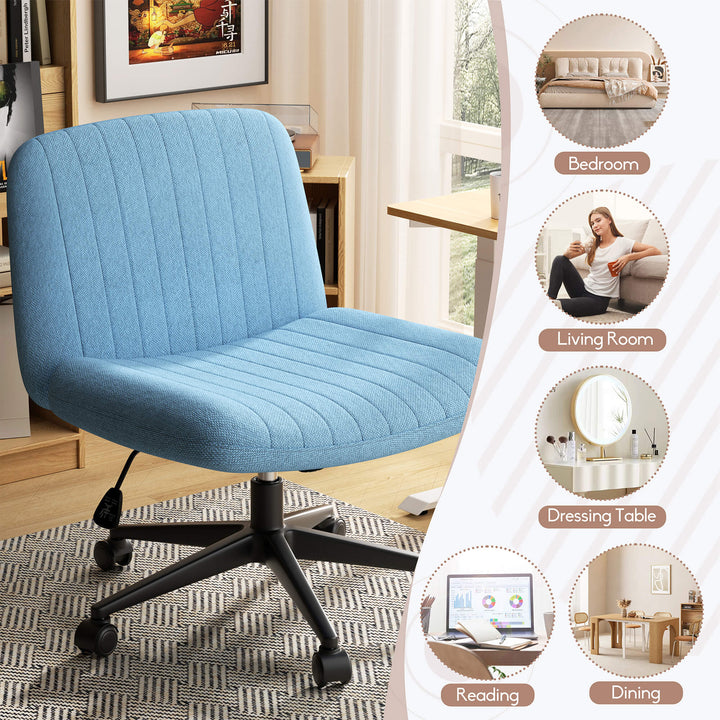Walsunny Cross Legged Office Chair Armless Wide Chair Cross Legged Office Chair Computer Chair #color_blue #foot_pulley-foot