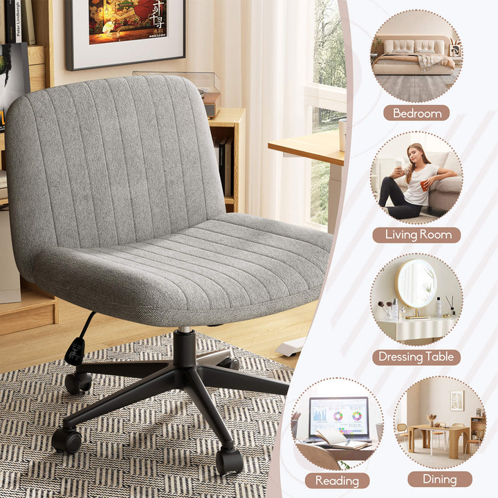 Walsunny Cross Legged Office Chair Armless Wide Chair Cross Legged Office Chair Computer Chair #color_grey #foot_pulley-foot