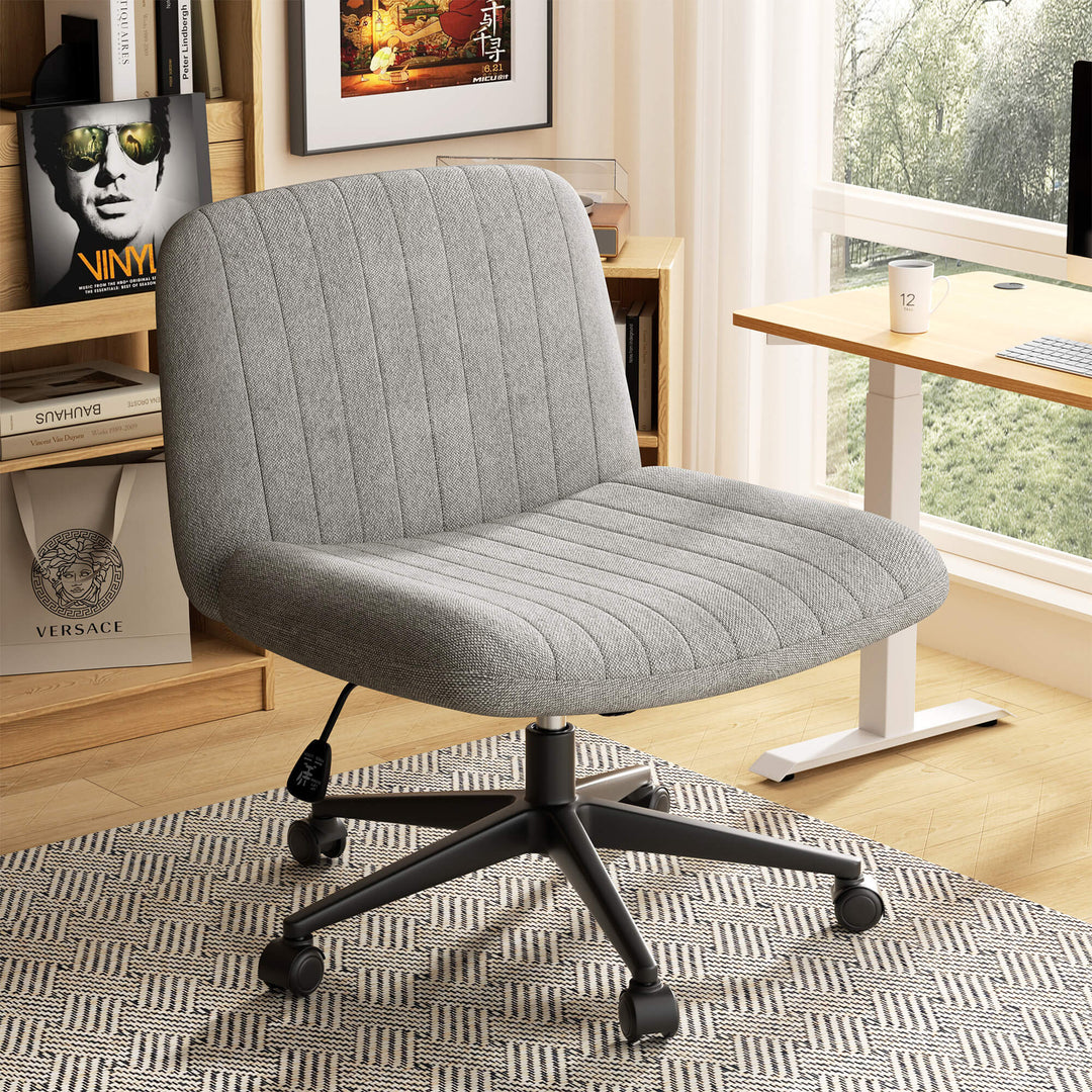 Walsunny Cross Legged Office Chair Armless Wide Chair Cross Legged Office Chair Computer Chair #color_grey #foot_pulley-foot