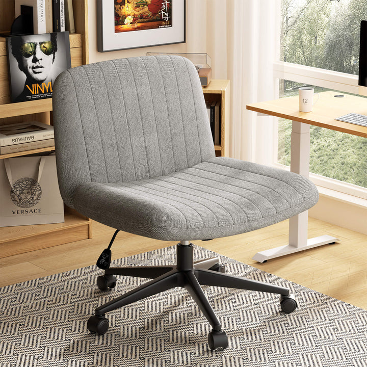 Walsunny Cross Legged Office Chair Armless Wide Chair Cross Legged Office Chair Computer Chair #color_grey #foot_pulley-foot