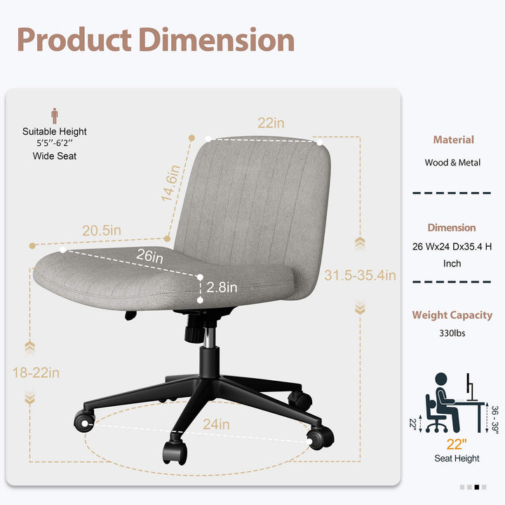 Walsunny Cross Legged Office Chair Armless Wide Chair Cross Legged Office Chair Computer Chair #color_grey #foot_pulley-foot