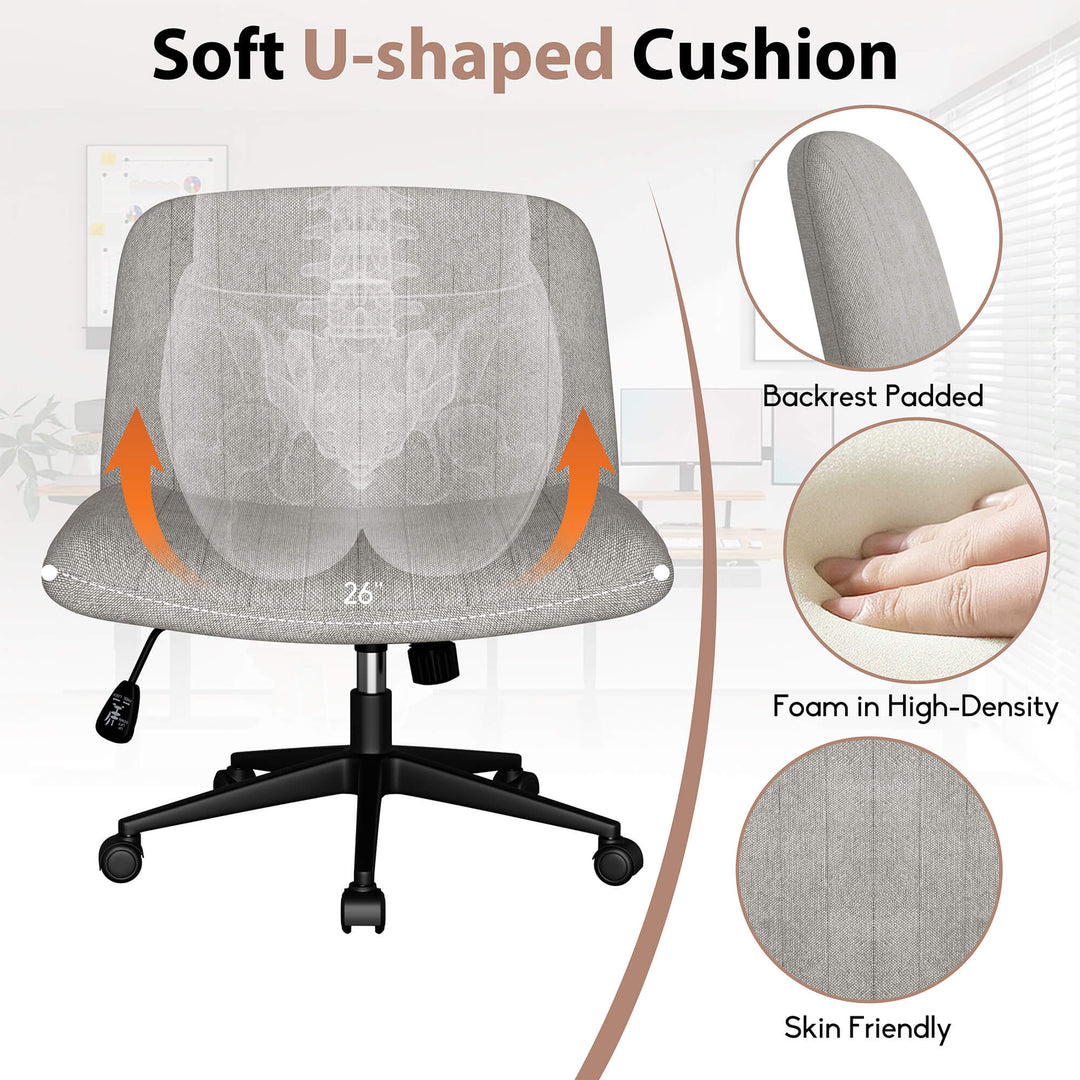 Walsunny Cross Legged Office Chair Armless Wide Chair Cross Legged Office Chair Computer Chair #color_grey #foot_pulley-foot