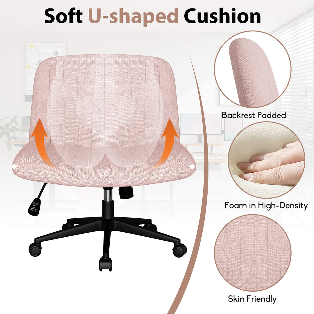 Walsunny Cross Legged Office Chair Armless Wide Chair Cross Legged Office Chair Computer Chair #color_pink #foot_pulley-foot