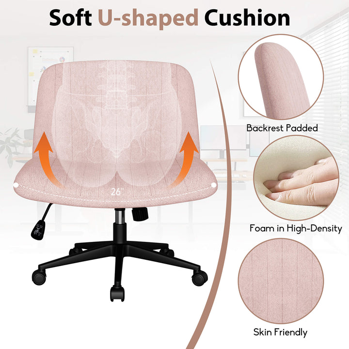 Walsunny Cross Legged Office Chair Armless Wide Chair Cross Legged Office Chair Computer Chair #color_pink #foot_pulley-foot