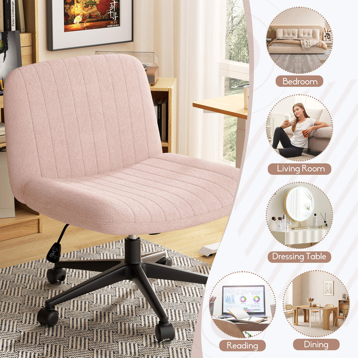 Walsunny Cross Legged Office Chair Armless Wide Chair Cross Legged Office Chair Computer Chair #color_pink #foot_pulley-foot