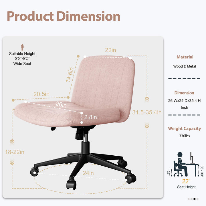 Walsunny Cross Legged Office Chair Armless Wide Chair Cross Legged Office Chair Computer Chair #color_pink #foot_pulley-foot