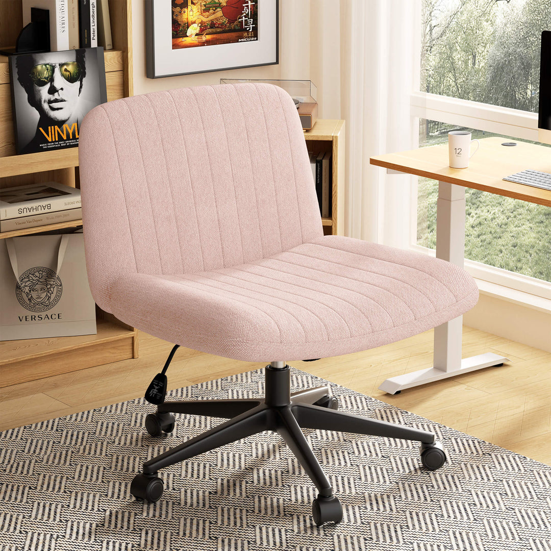 Walsunny Cross Legged Office Chair Armless Wide Chair Cross Legged Office Chair Computer Chair #color_pink #foot_pulley-foot