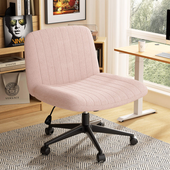 Walsunny Cross Legged Office Chair Armless Wide Chair Cross Legged Office Chair Computer Chair #color_pink #foot_pulley-foot