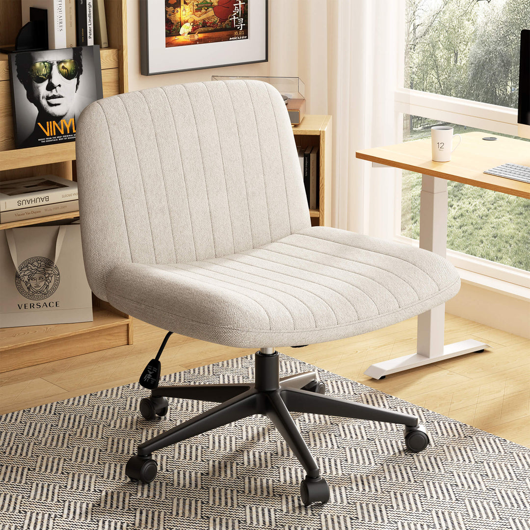 Walsunny Cross Legged Office Chair Armless Wide Chair Cross Legged Office Chair Computer Chair #color_white #foot_pulley-foot