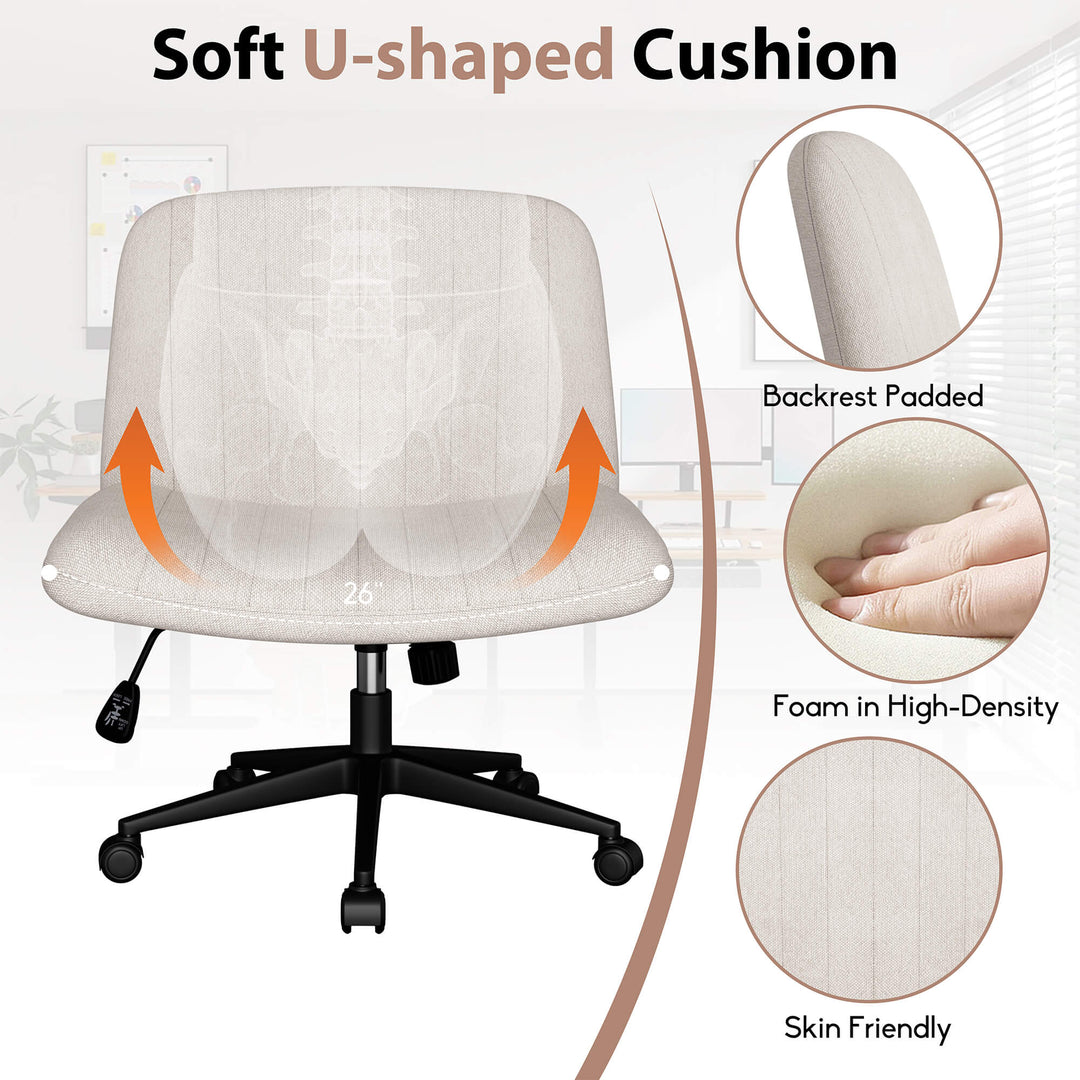 Walsunny Cross Legged Office Chair Armless Wide Chair Cross Legged Office Chair Computer Chair #color_white #foot_pulley-foot