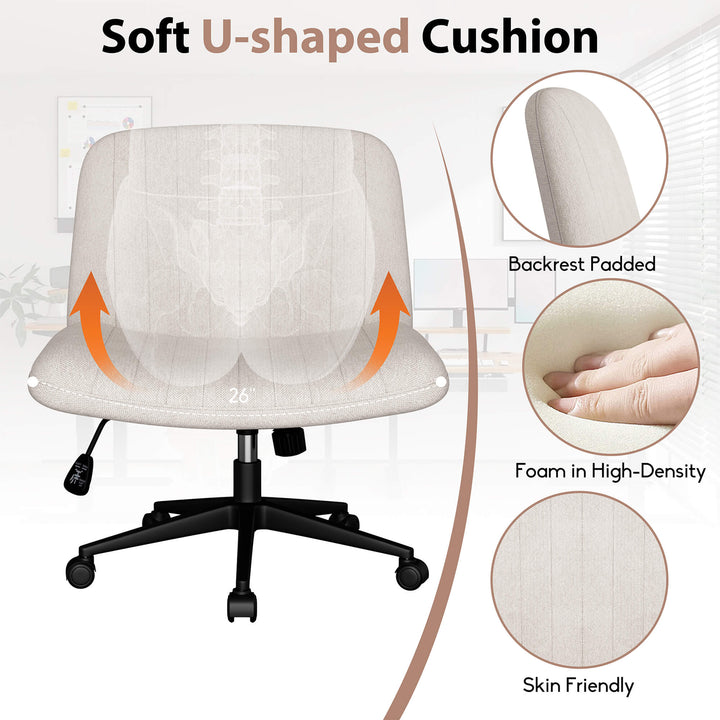 Walsunny Cross Legged Office Chair Armless Wide Chair Cross Legged Office Chair Computer Chair #color_white #foot_pulley-foot