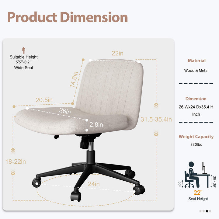 Walsunny Cross Legged Office Chair Armless Wide Chair Cross Legged Office Chair Computer Chair #color_white #foot_pulley-foot