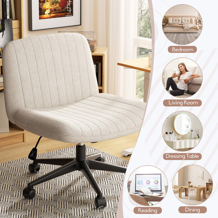 Walsunny Cross Legged Office Chair Armless Wide Chair Cross Legged Office Chair Computer Chair #color_white #foot_pulley-foot