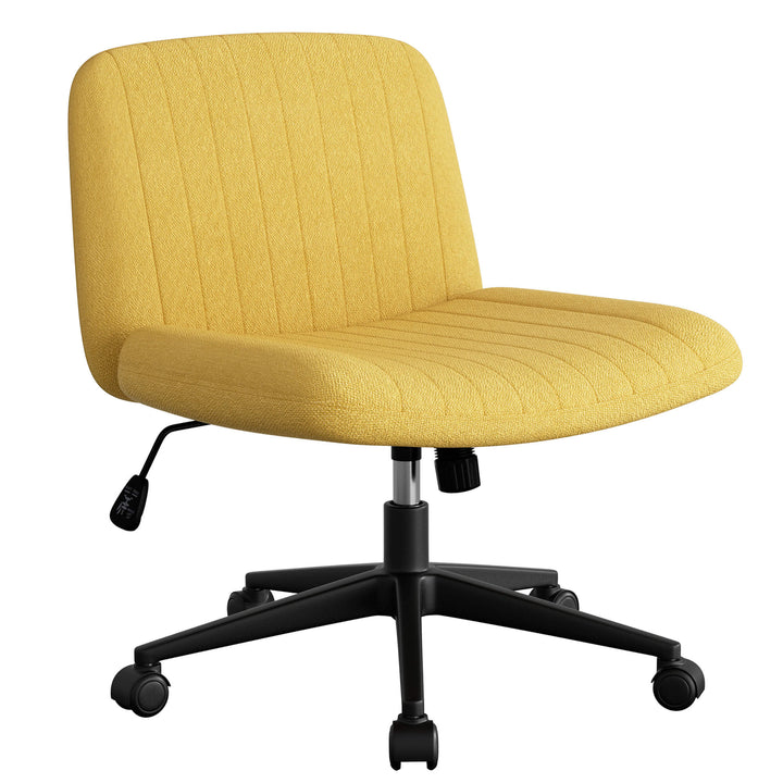 Walsunny Cross Legged Office Chair Armless Wide Chair Cross Legged Office Chair Computer Chair #color_yellow #foot_pulley-foot