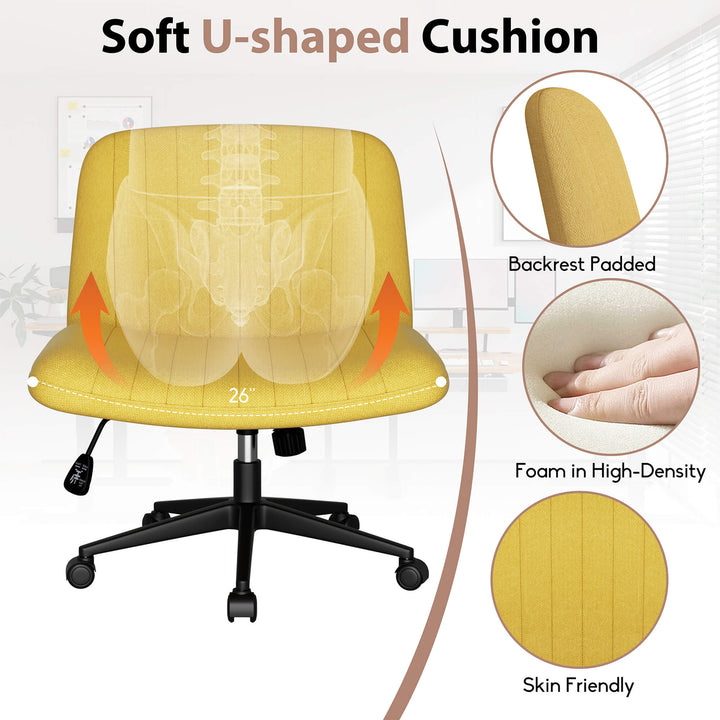 Walsunny Cross Legged Office Chair Armless Wide Chair Cross Legged Office Chair Computer Chair #color_yellow #foot_pulley-foot