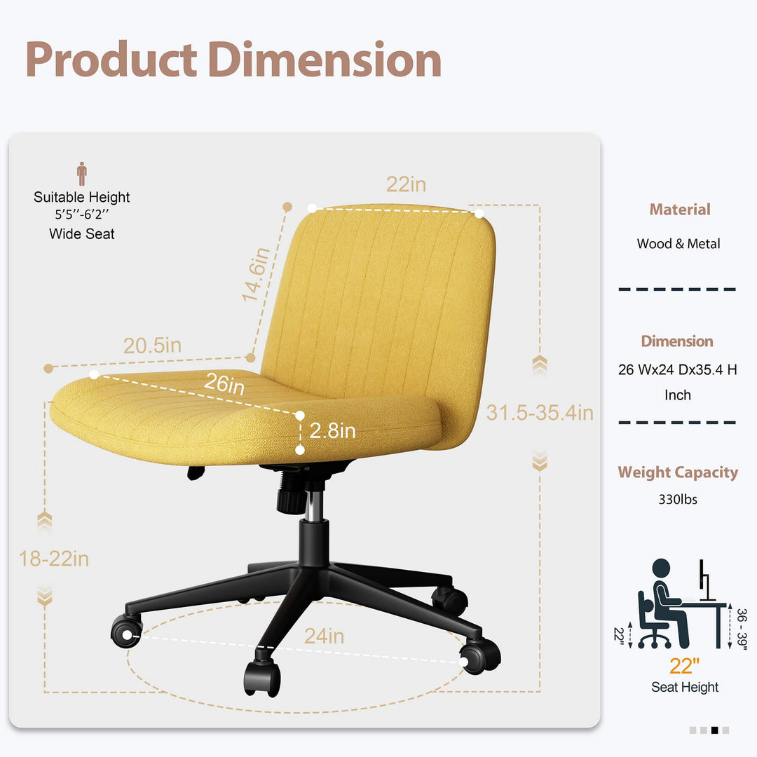 Walsunny Cross Legged Office Chair Armless Wide Chair Cross Legged Office Chair Computer Chair #color_yellow #foot_pulley-foot