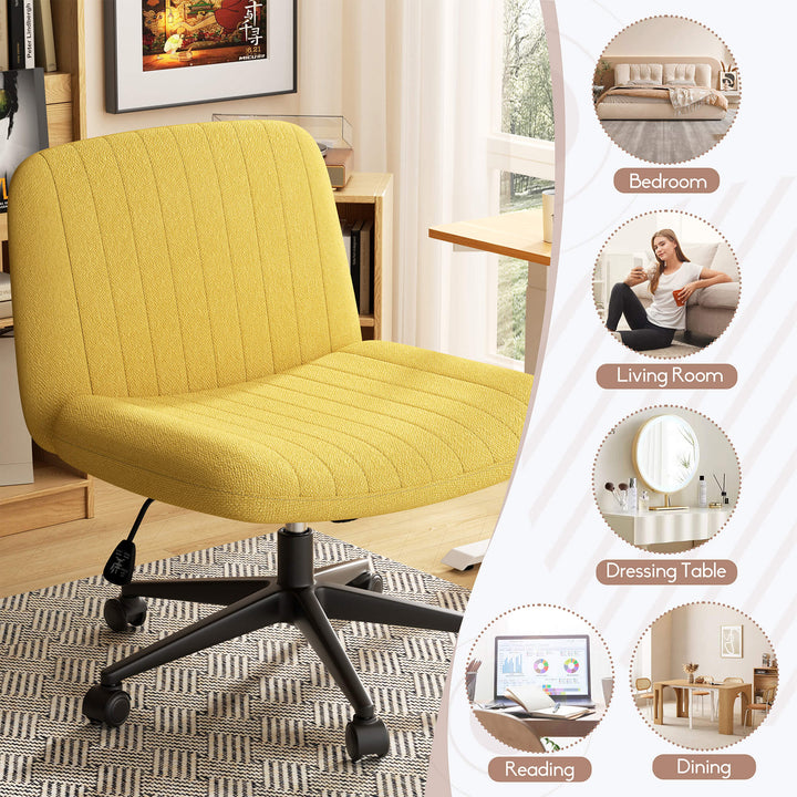 Walsunny Cross Legged Office Chair Armless Wide Chair Cross Legged Office Chair Computer Chair #color_yellow #foot_pulley-foot