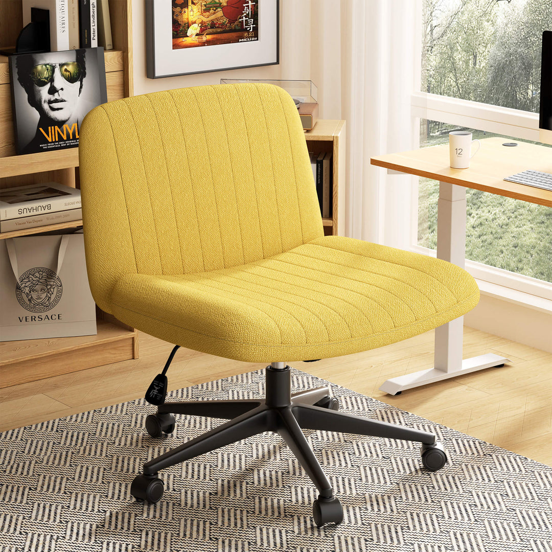Walsunny Cross Legged Office Chair Armless Wide Chair Cross Legged Office Chair Computer Chair #color_yellow #foot_pulley-foot