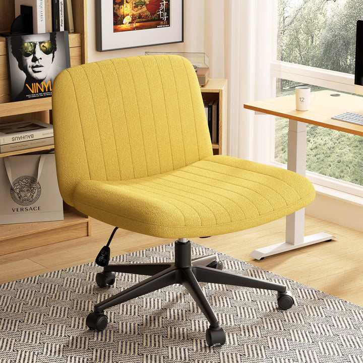 Walsunny Cross Legged Office Chair Armless Wide Chair Cross Legged Office Chair Computer Chair #color_yellow #foot_pulley-foot