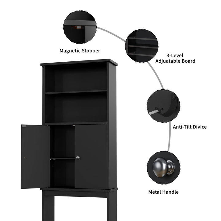 Walsunny Over The Toilet Storage Cabinet A, Bathroom Shelf Organizer with Anti-Tip Device Small Freestanding Space Saver with Adjustable Shelf #color_black