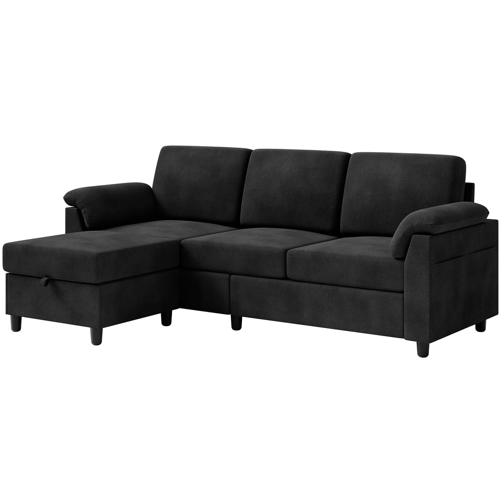 Walsunny 3 Seat L-Shaped Sectional Sofa With Movable Ottoman#color_black