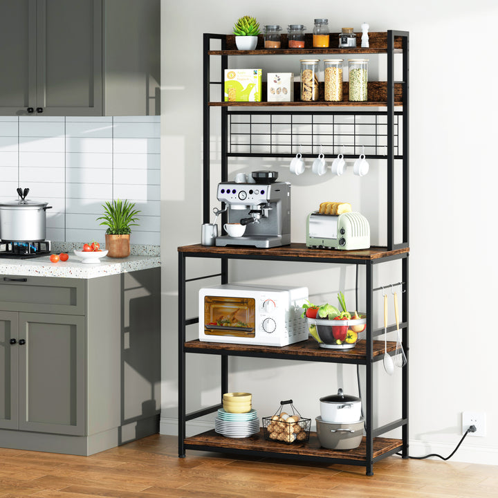 Walsunny Kitchen Bakers Rack with Power Outlet, Coffee Bar Table 3Tiers