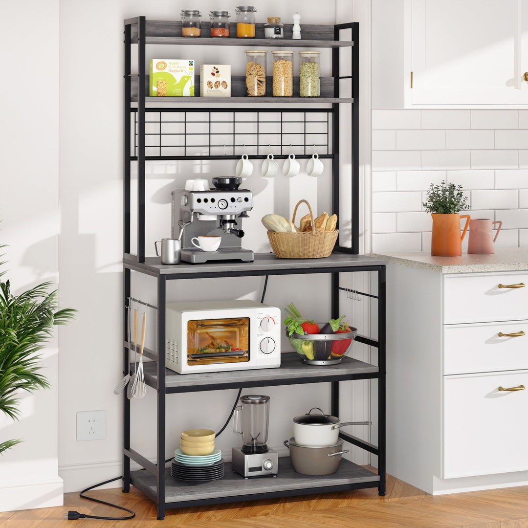 Walsunny Kitchen Bakers Rack with Power Outlet, Coffee Bar Table 3Tiers （Clearance）