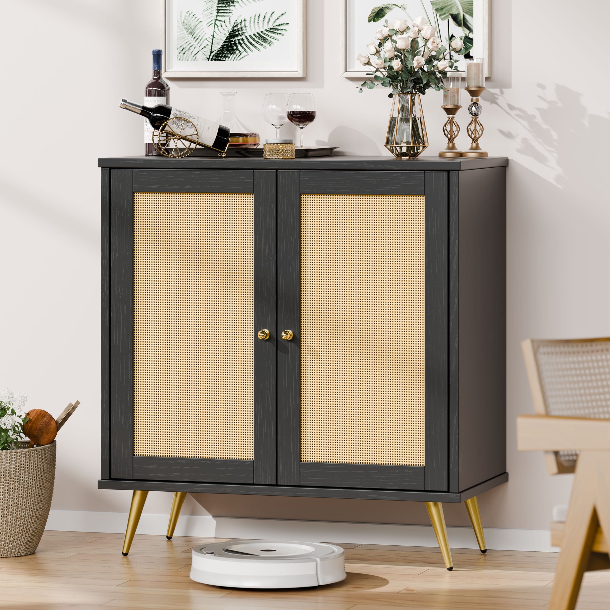 Walsunny Rattan Storage Cabinet, Multifunctional Cupboard, Accent