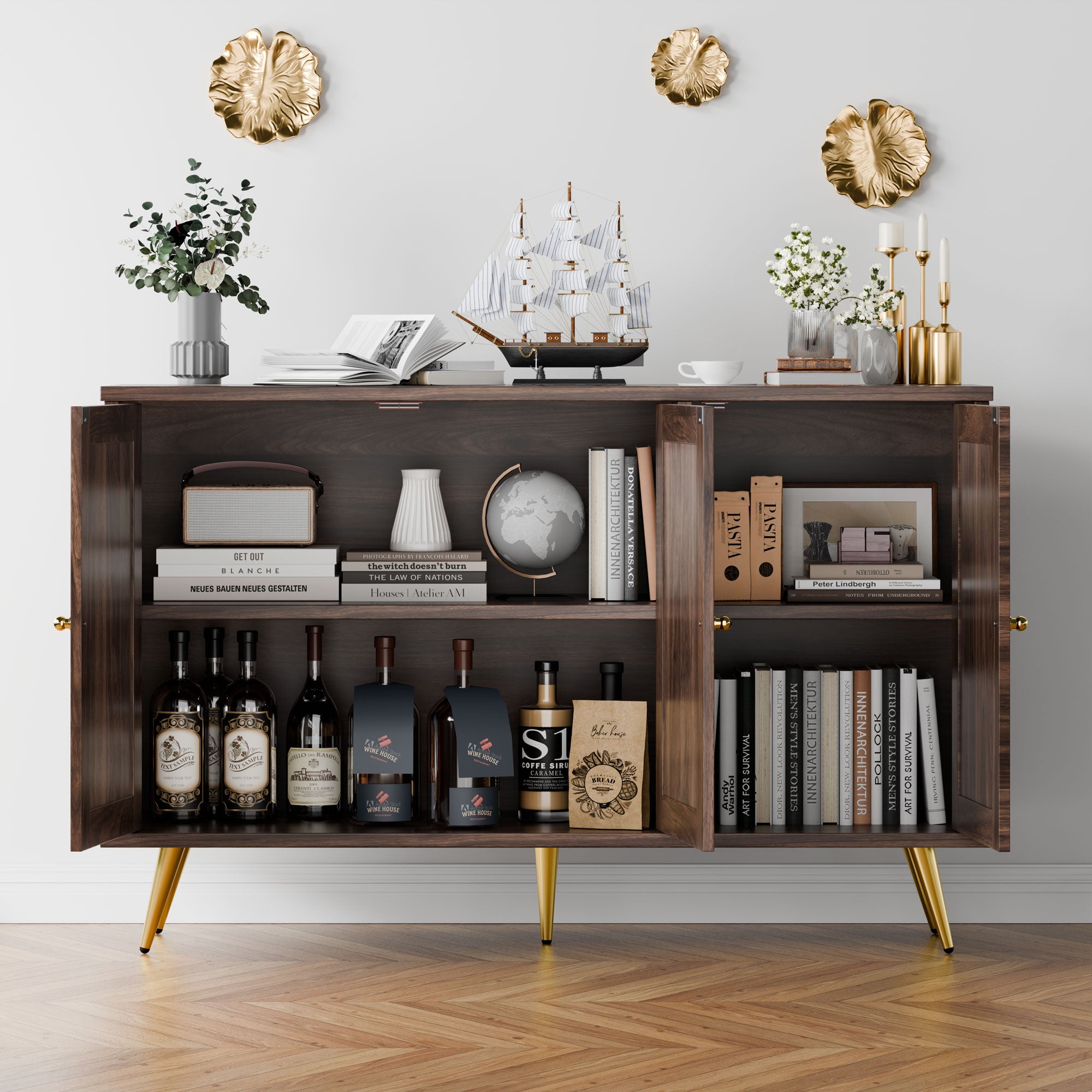 Walsunny Rattan Storage Cabinet, Multifunctional Cupboard, Accent Larg