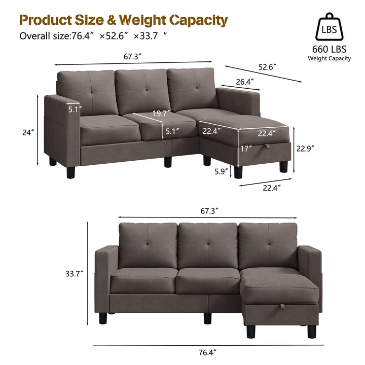 sectional couch WALSUNNY livingroom sectional couch sectional couch #color_brown