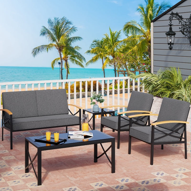 Walsunny Patio Furniture 5 Pieces Outdoor Metal Conversation Sets Chair Sets