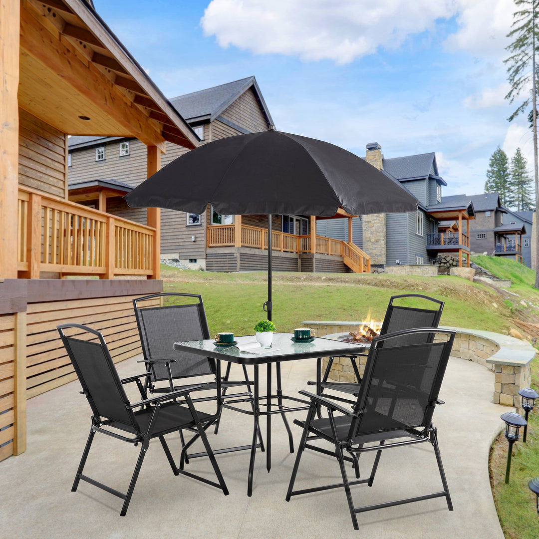 6 piece outdoor patio set with umbrella Walsunny Patio Furniture 6 Pieces Texilene Outdoor Folding Dining Set With Umbrella