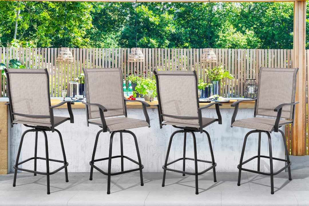 Walsunny Patio Furniture Outdoor All-Weather Texilene Swivel High Bar Stools Set